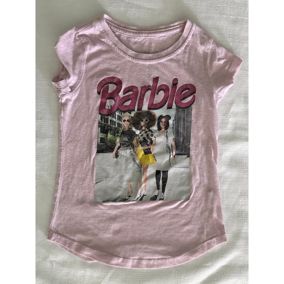 Barbie Girls Graphic T Shirt Pink Crew Neck Short Sleeve Top - Picture 1 of 4